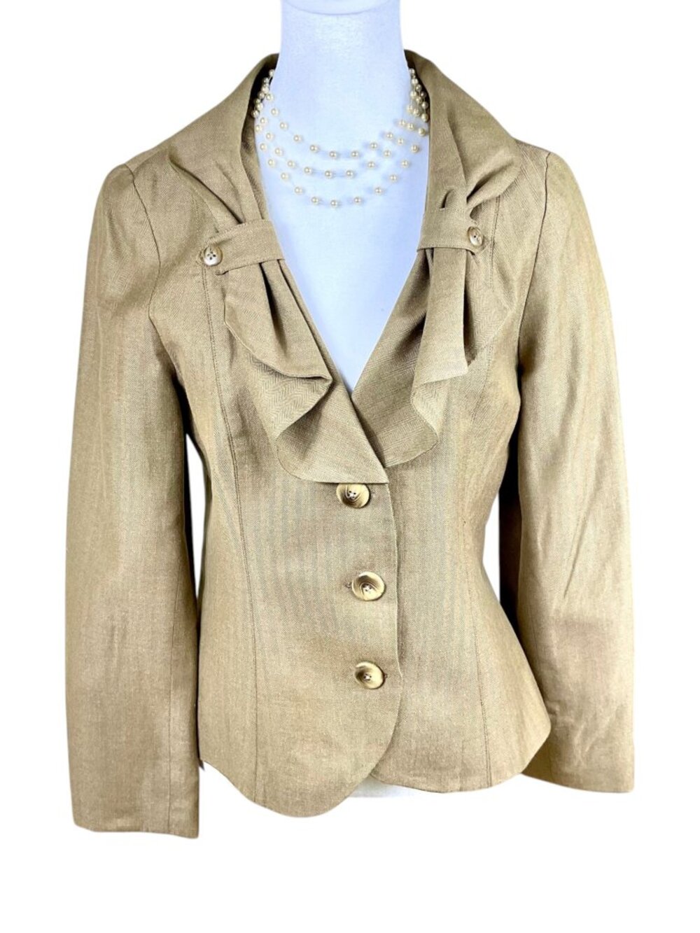 Myne Blazer Jacket Herringbone Ruffle Tan Brown (6)